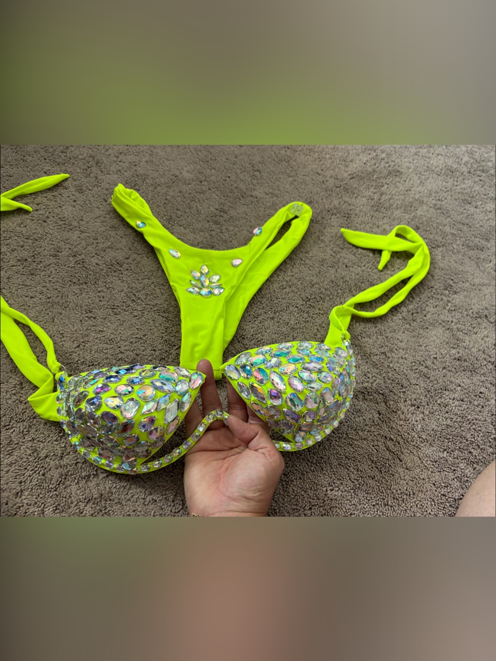 Neon Lime Jewel-Embellished Kids One-Piece Swim Set